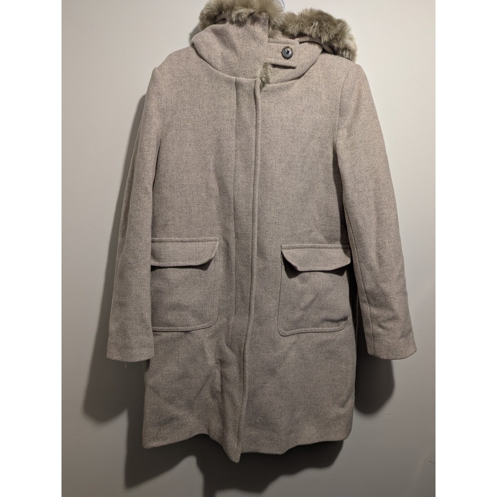 Lauren Ralph Lauren Women's Tan Wool Blend‎ Coat Jacket Faux Fur Lined Hood Sz 8